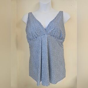 Nicole Miller One Piece Dress Bathing Suit Women's 2X White With Blue Dots